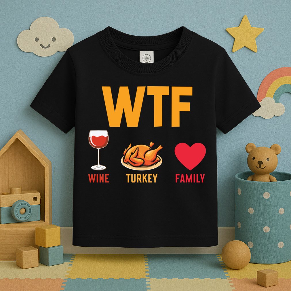 WTF Wine Turkey Family Shirt Funny Thanksgiving Day Toddler T-Shirt