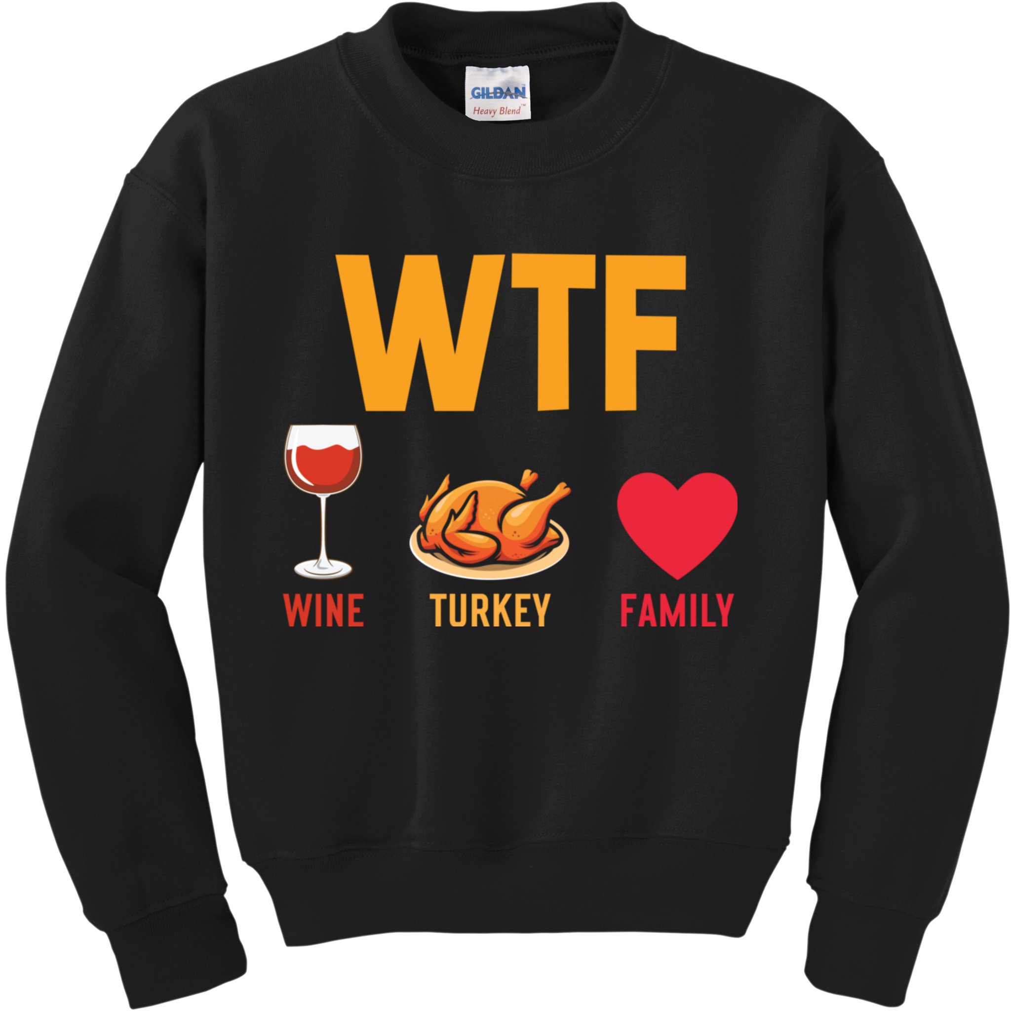 WTF Wine Turkey Family Shirt Funny Thanksgiving Day Kids Sweatshirt