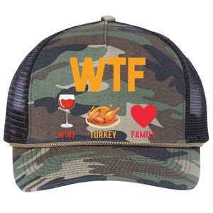 WTF Wine Turkey Family Shirt Funny Thanksgiving Day Retro Rope Trucker Hat Cap