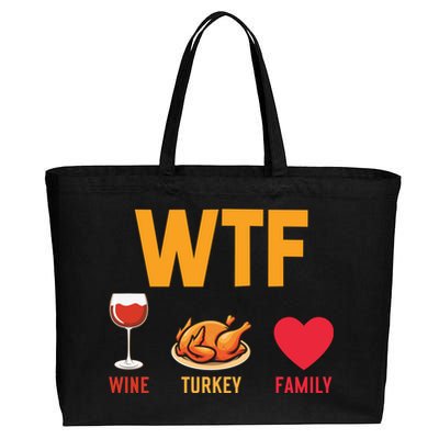 WTF Wine Turkey Family Shirt Funny Thanksgiving Day Cotton Canvas Jumbo Tote