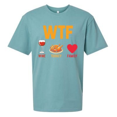 WTF Wine Turkey Family Shirt Funny Thanksgiving Day Sueded Cloud Jersey T-Shirt