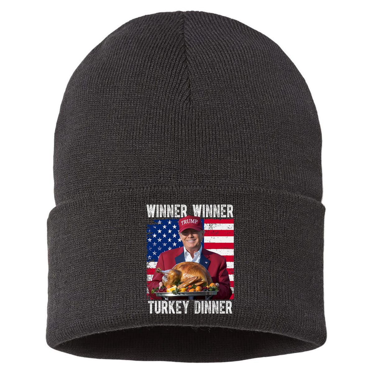 Winner Winner Turkey Dinner Funny Trump Usa Sustainable Knit Beanie