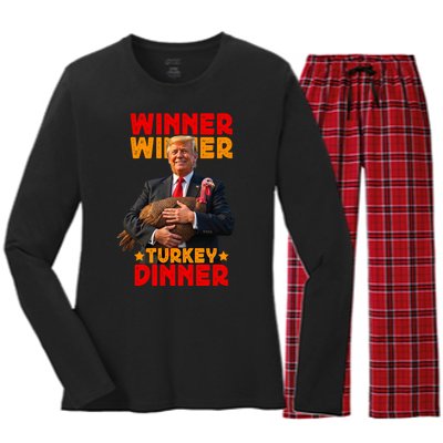 Winner Winner Turkey Dinner Funny Trump Thanksgiving Women's Long Sleeve Flannel Pajama Set 