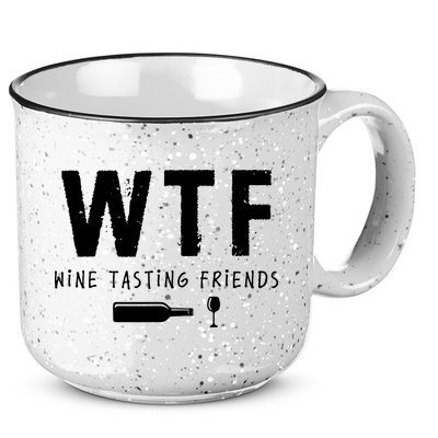 WTF Wine Tasting Friends Funny Wine Lovers 15oz Campfire Ceramic Mug