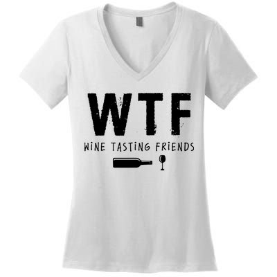 WTF Wine Tasting Friends Funny Wine Lovers Women's V-Neck T-Shirt