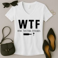 WTF Wine Tasting Friends Funny Wine Lovers Women's V-Neck T-Shirt