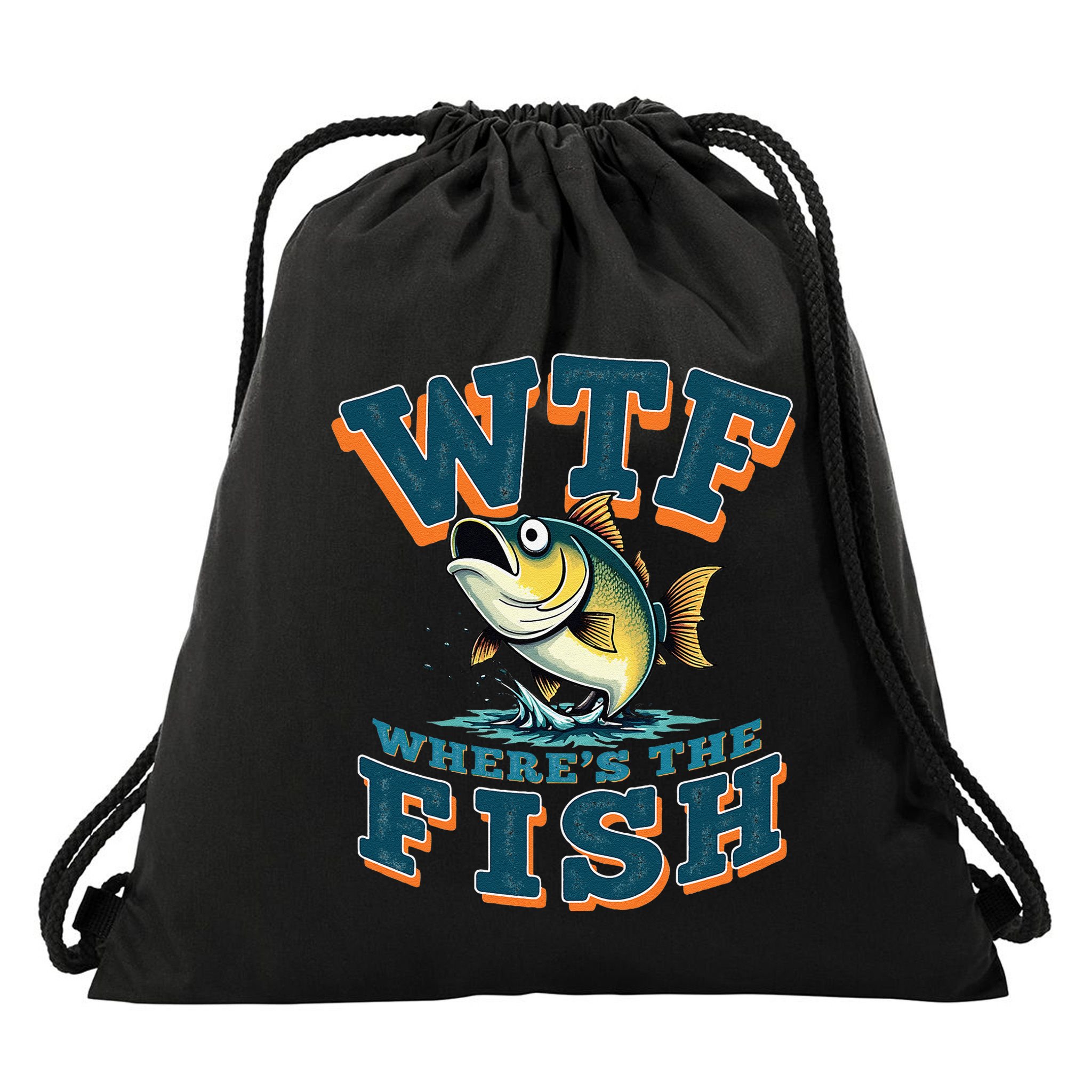 Wtf WhereS The Fish Funny Fishing Gifts Fathers Day Drawstring Bag