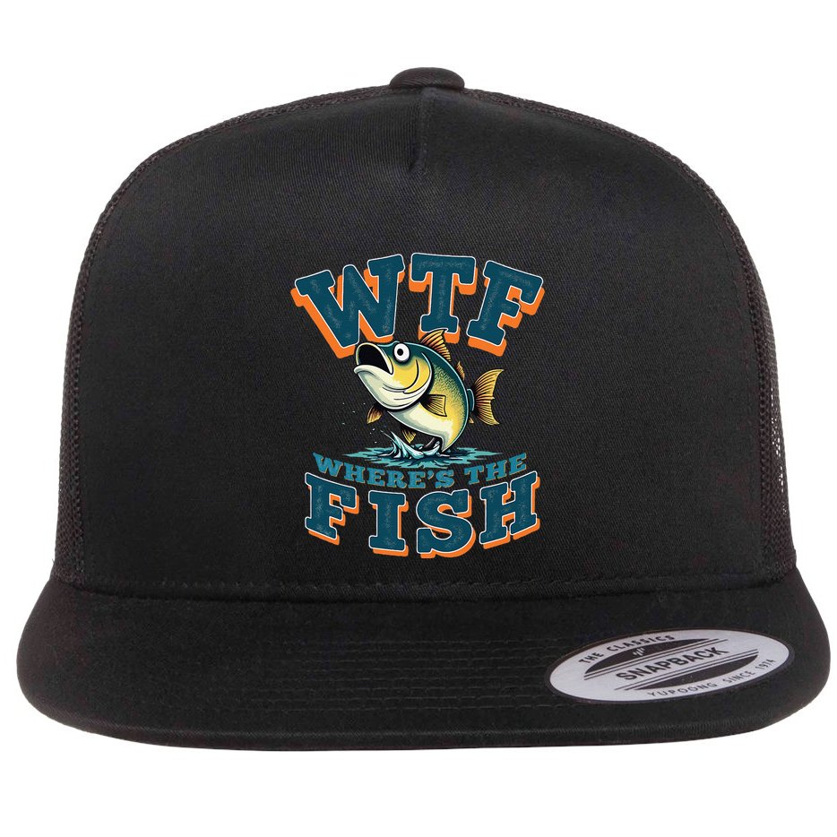 Wtf WhereS The Fish Funny Fishing Gifts Fathers Day Flat Bill Trucker Hat