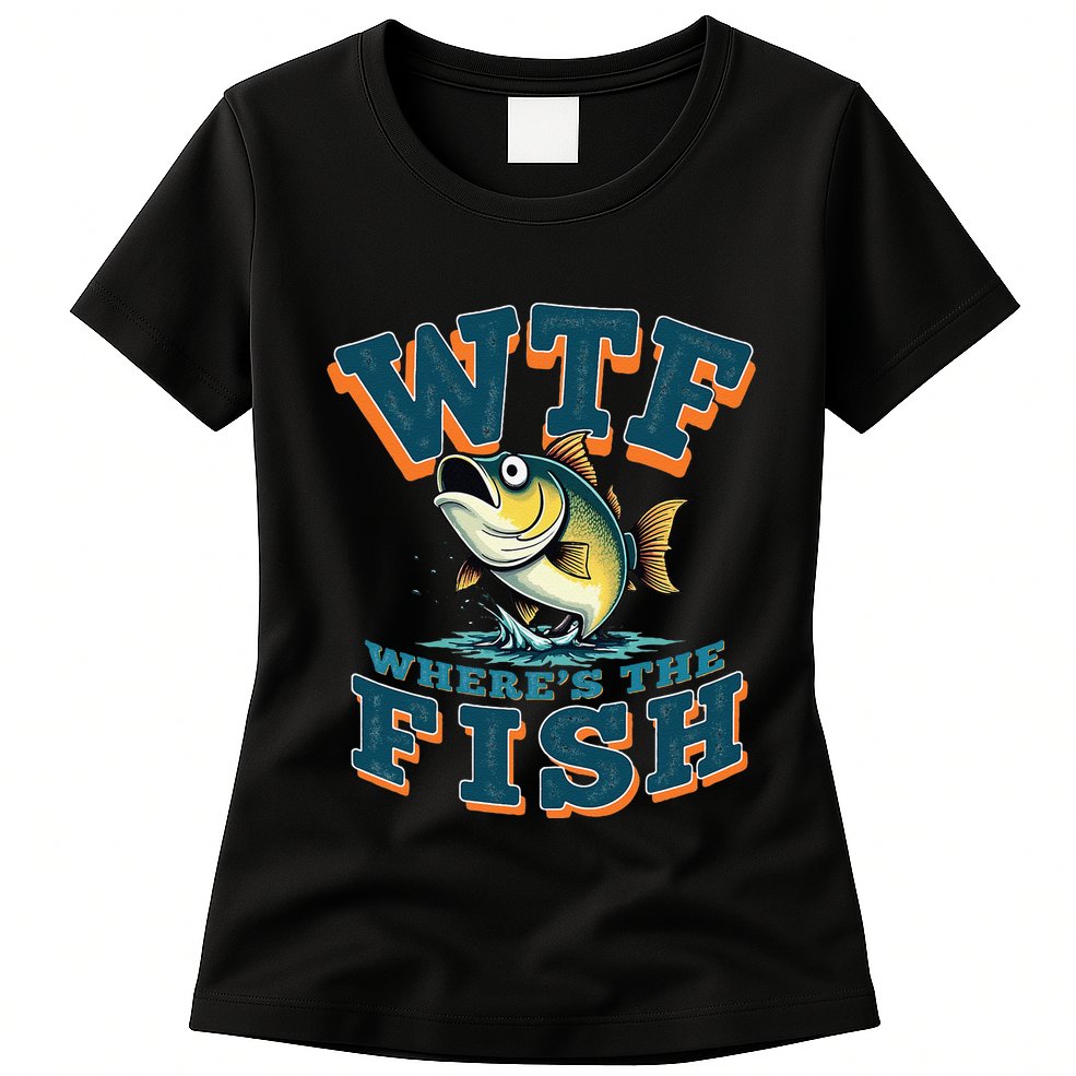 Wtf WhereS The Fish Funny Fishing Gifts Fathers Day Womens T-Shirt