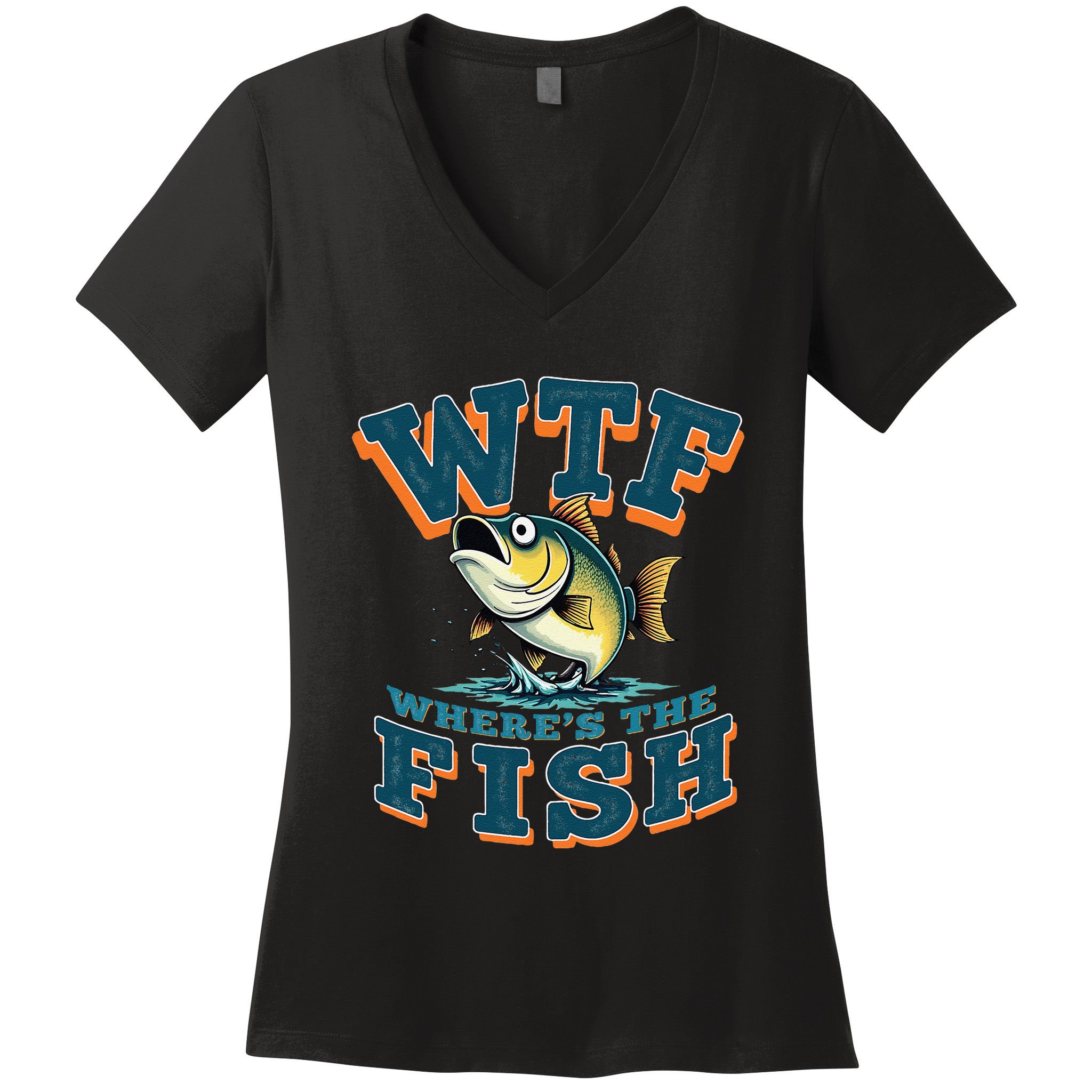 Wtf WhereS The Fish Funny Fishing Gifts Fathers Day Women's V-Neck T-Shirt