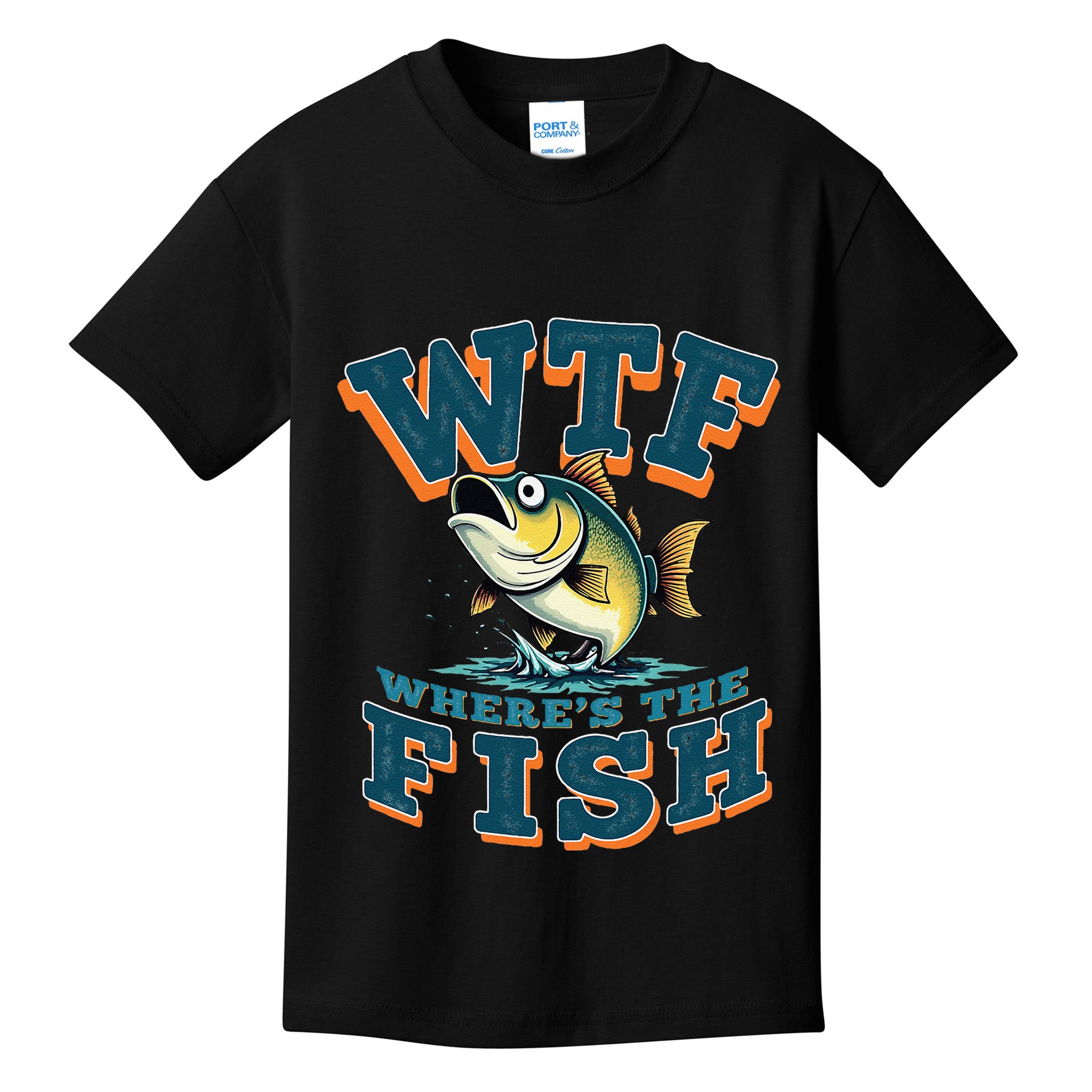 Wtf WhereS The Fish Funny Fishing Gifts Fathers Day Kids T-Shirt