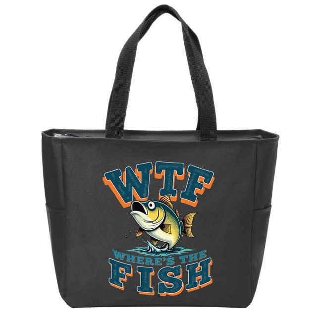 Wtf WhereS The Fish Funny Fishing Gifts Fathers Day Zip Tote Bag
