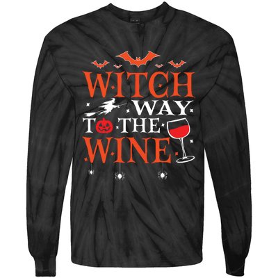 Witch Way To The Wine Drinking Halloween Funny Tie-Dye Long Sleeve Shirt