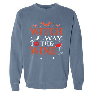 Witch Way To The Wine Drinking Halloween Funny Garment-Dyed Sweatshirt