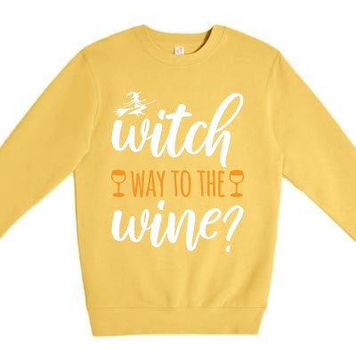 Witch Way To The Wine Halloween Funny Funny Gift Premium Crewneck Sweatshirt