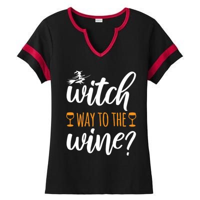 Witch Way To The Wine Halloween Funny Funny Gift Ladies Halftime Notch Neck Tee