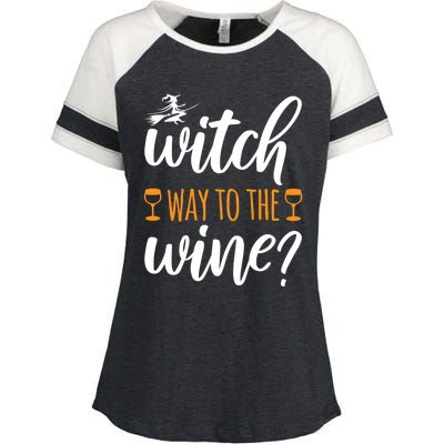 Witch Way To The Wine Halloween Funny Funny Gift Enza Ladies Jersey Colorblock Tee