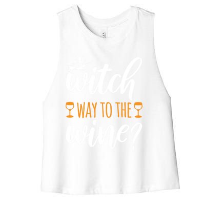 Witch Way To The Wine Halloween Funny Funny Gift Women's Racerback Cropped Tank