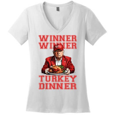 Winner Winner Turkey Dinner Humor Funny Trump Thanksgiving Women's V-Neck T-Shirt