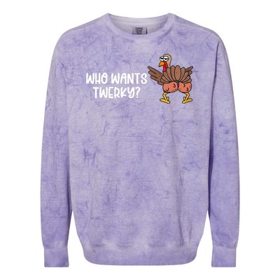 Who Wants Twerky Funny Thanksgiving Colorblast Crewneck Sweatshirt