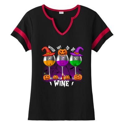 Witch Way To The Wine Halloween Funny Cute Gift Ladies Halftime Notch Neck Tee