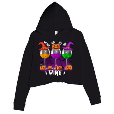 Witch Way To The Wine Halloween Funny Cute Gift Crop Fleece Hoodie