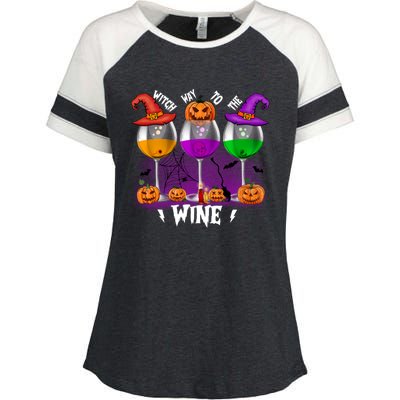 Witch Way To The Wine Halloween Funny Cute Gift Enza Ladies Jersey Colorblock Tee