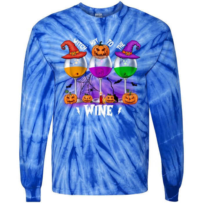 Witch Way To The Wine Halloween Funny Cute Gift Tie-Dye Long Sleeve Shirt