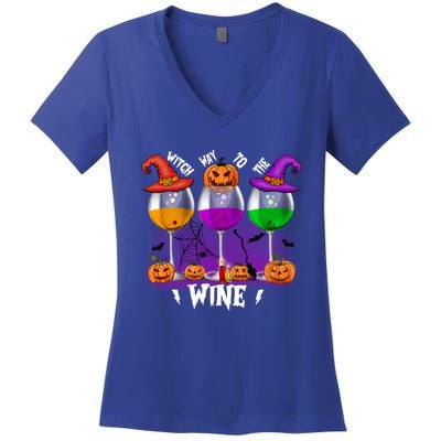 Witch Way To The Wine Halloween Funny Cute Gift Women's V-Neck T-Shirt