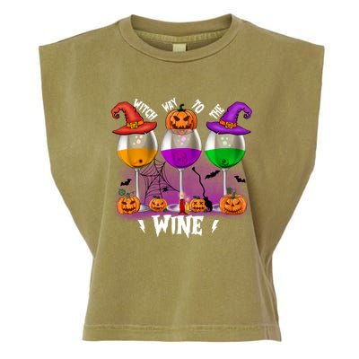 Witch Way To The Wine Halloween Funny Cute Gift Garment-Dyed Women's Muscle Tee