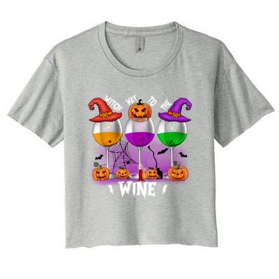 Witch Way To The Wine Halloween Funny Cute Gift Women's Crop Top Tee