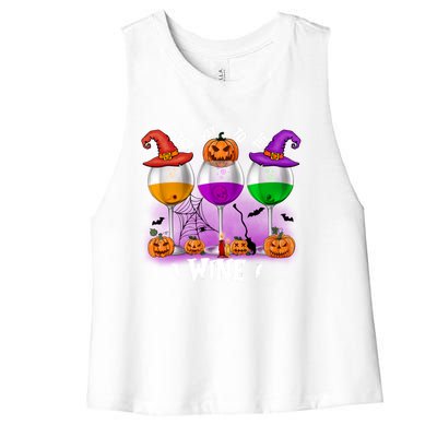 Witch Way To The Wine Halloween Funny Cute Gift Women's Racerback Cropped Tank