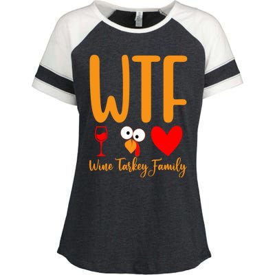 Wtf Wine Turkey Family Funny Thanksgiving Day Enza Ladies Jersey Colorblock Tee