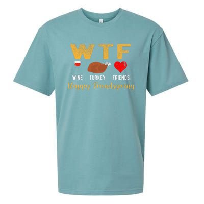 Wtf Wine Turkey Family Friendsgiving Friends Thanksgiving Sueded Cloud Jersey T-Shirt