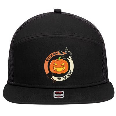 Witch Way To The Wine Halloween Print Gift 7 Panel Mesh Trucker Snapback Hat