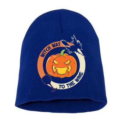 Witch Way To The Wine Halloween Print Gift Short Acrylic Beanie