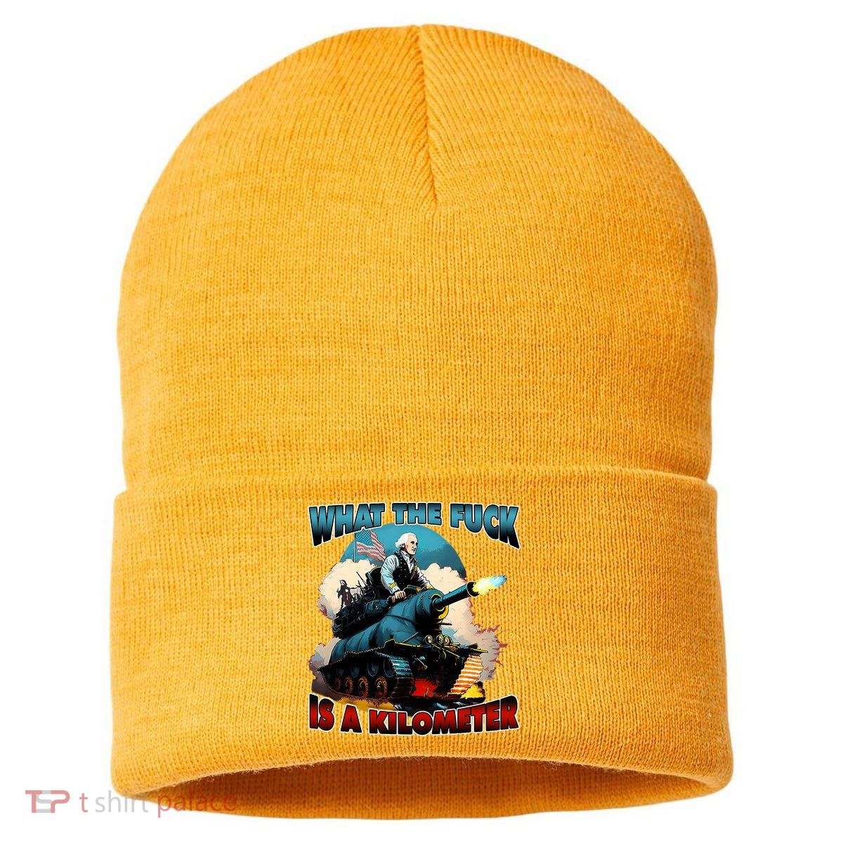 WTF What The Fuck Is A Kilometer George Washington Funny Sustainable Knit Beanie