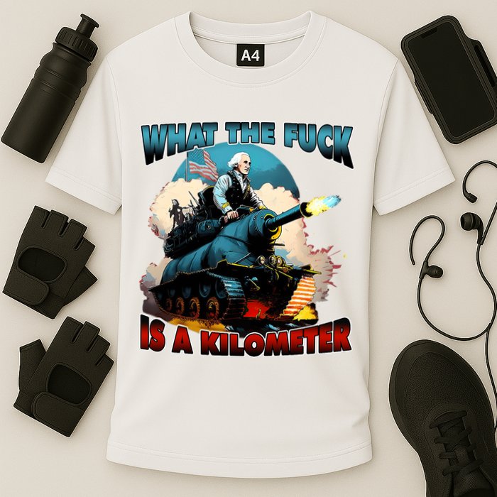 WTF What The Fuck Is A Kilometer George Washington Funny Cooling Performance Crew T-Shirt