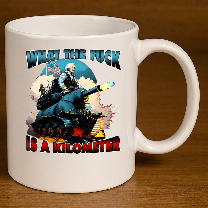 WTF What The Fuck Is A Kilometer George Washington Funny 11oz C Handle Ceramic Mug