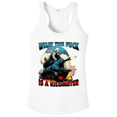 WTF What The Fuck Is A Kilometer George Washington Funny Ladies PosiCharge Competitor Racerback Tank
