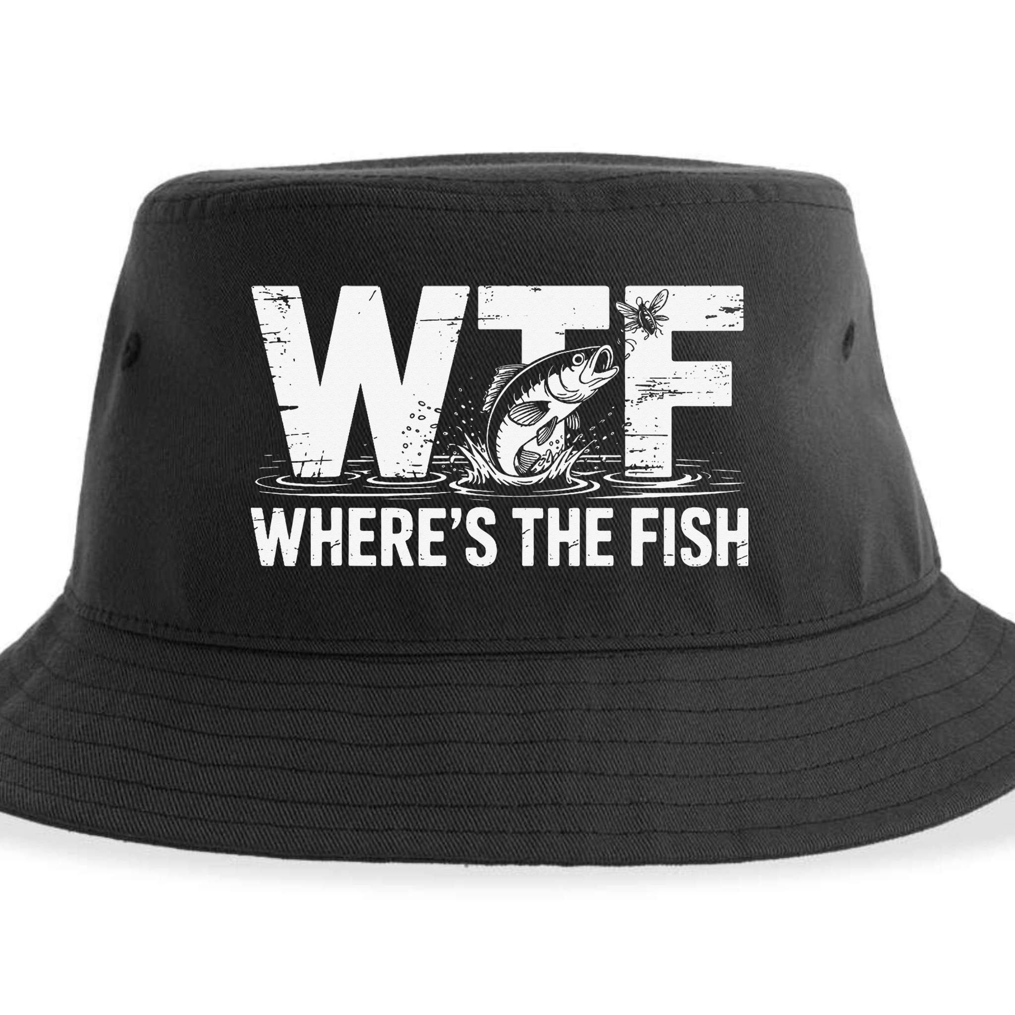 WTF Wheres The Fish Funny Fishing Humor Sustainable Bucket Hat