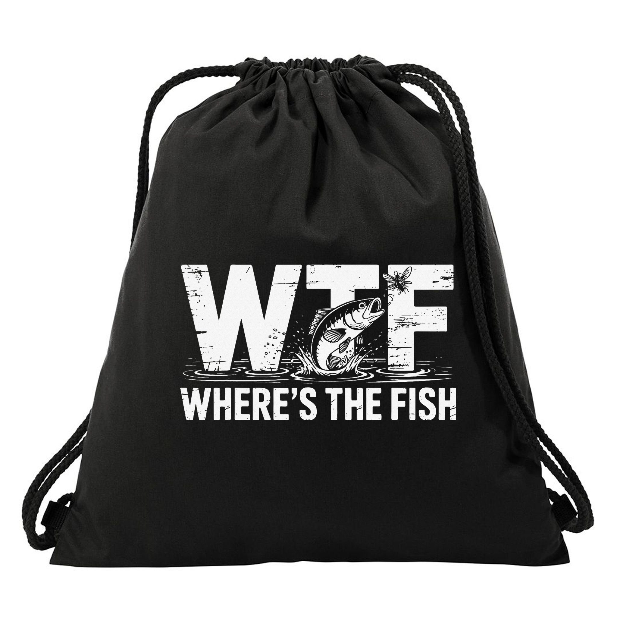WTF Wheres The Fish Funny Fishing Humor Drawstring Bag