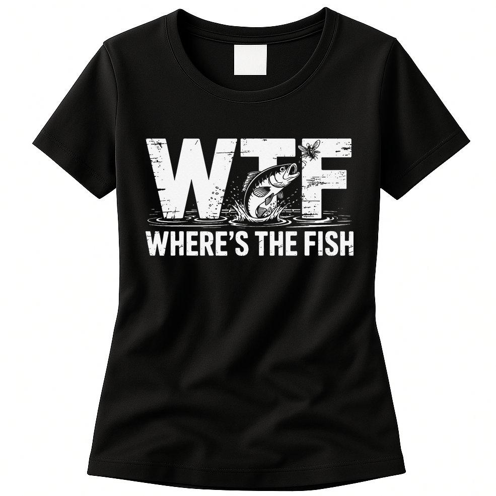 WTF Wheres The Fish Funny Fishing Humor Womens T-Shirt
