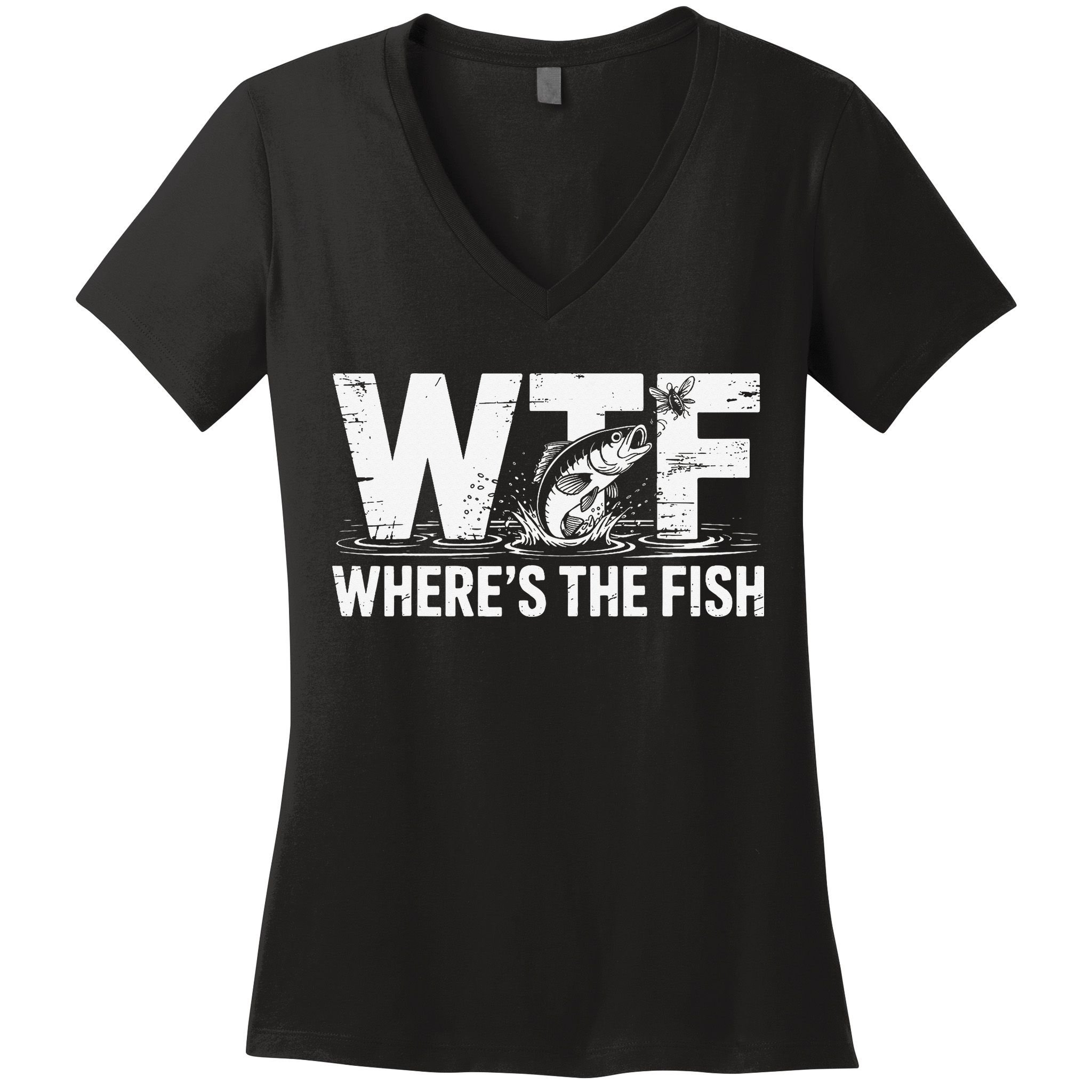 WTF Wheres The Fish Funny Fishing Humor Women's V-Neck T-Shirt