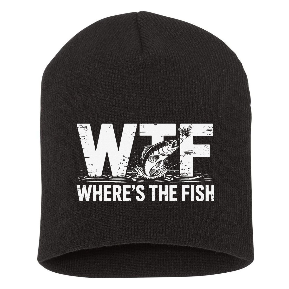 WTF Wheres The Fish Funny Fishing Humor Short Acrylic Beanie