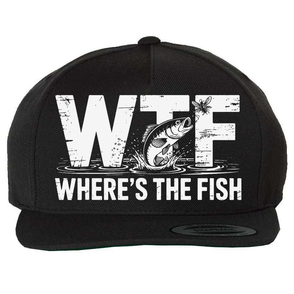 WTF Wheres The Fish Funny Fishing Humor Wool Snapback Cap