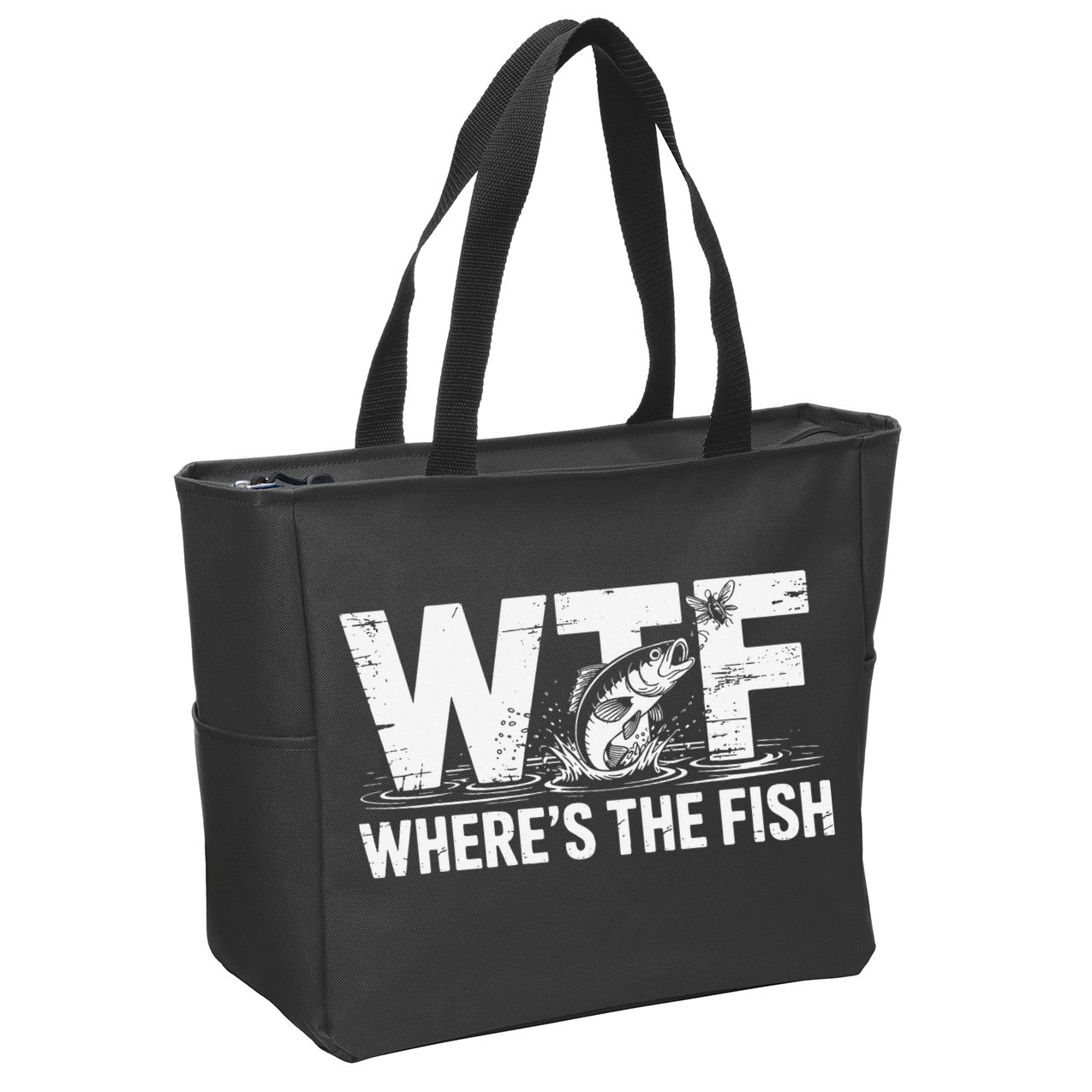 WTF Wheres The Fish Funny Fishing Humor Zip Tote Bag