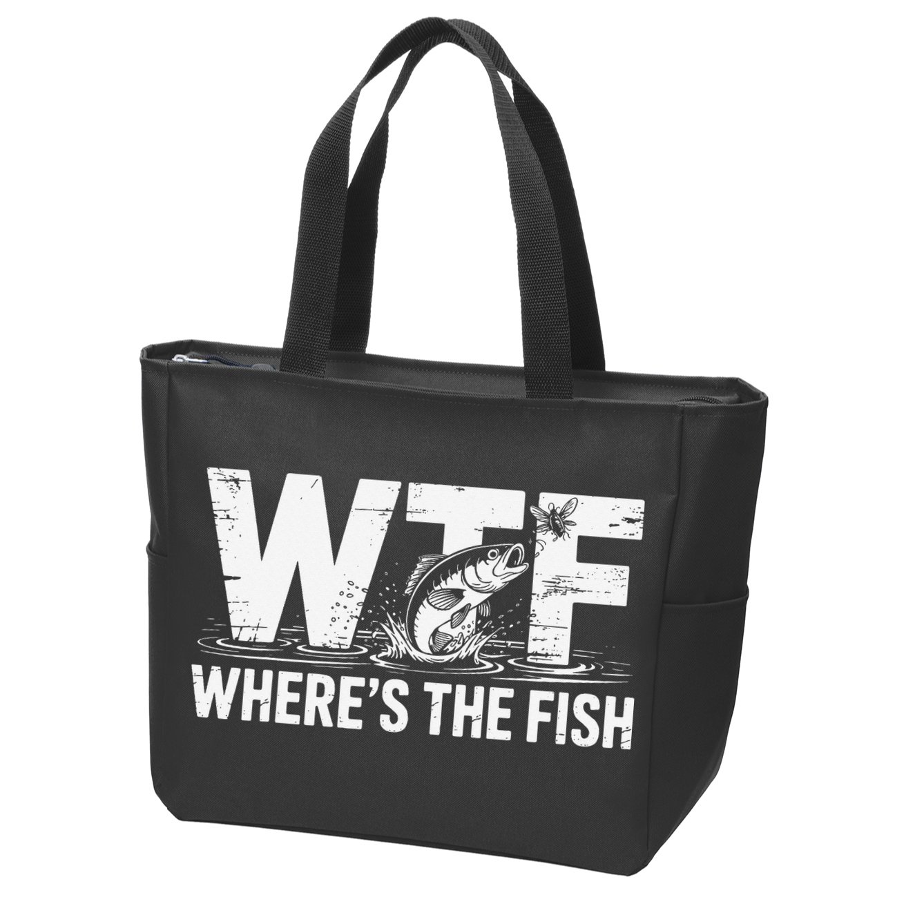 WTF Wheres The Fish Funny Fishing Humor Zip Tote Bag