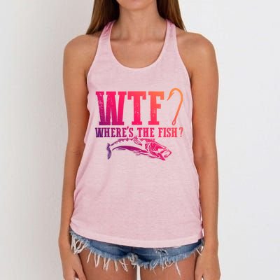 Wtf Wheres The Fish Fisher Gift Women's Knotted Racerback Tank