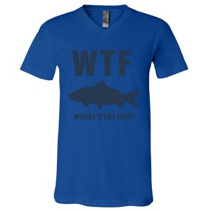 Wtf Wheres The Fish Funny Fishing Humor Meaningful Gift V-Neck T-Shirt